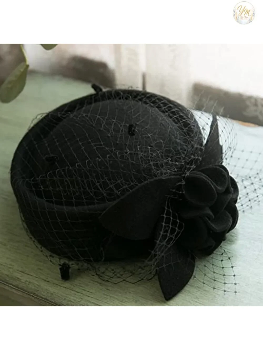 Wool Felt Pillbox Hat with Veil Flower for Wedding Church Derby Fascinator